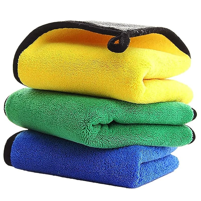 SHOWSTOPPER microfiber vehicle cleaning cloths in blue, green & yellow — Amazon product photograph