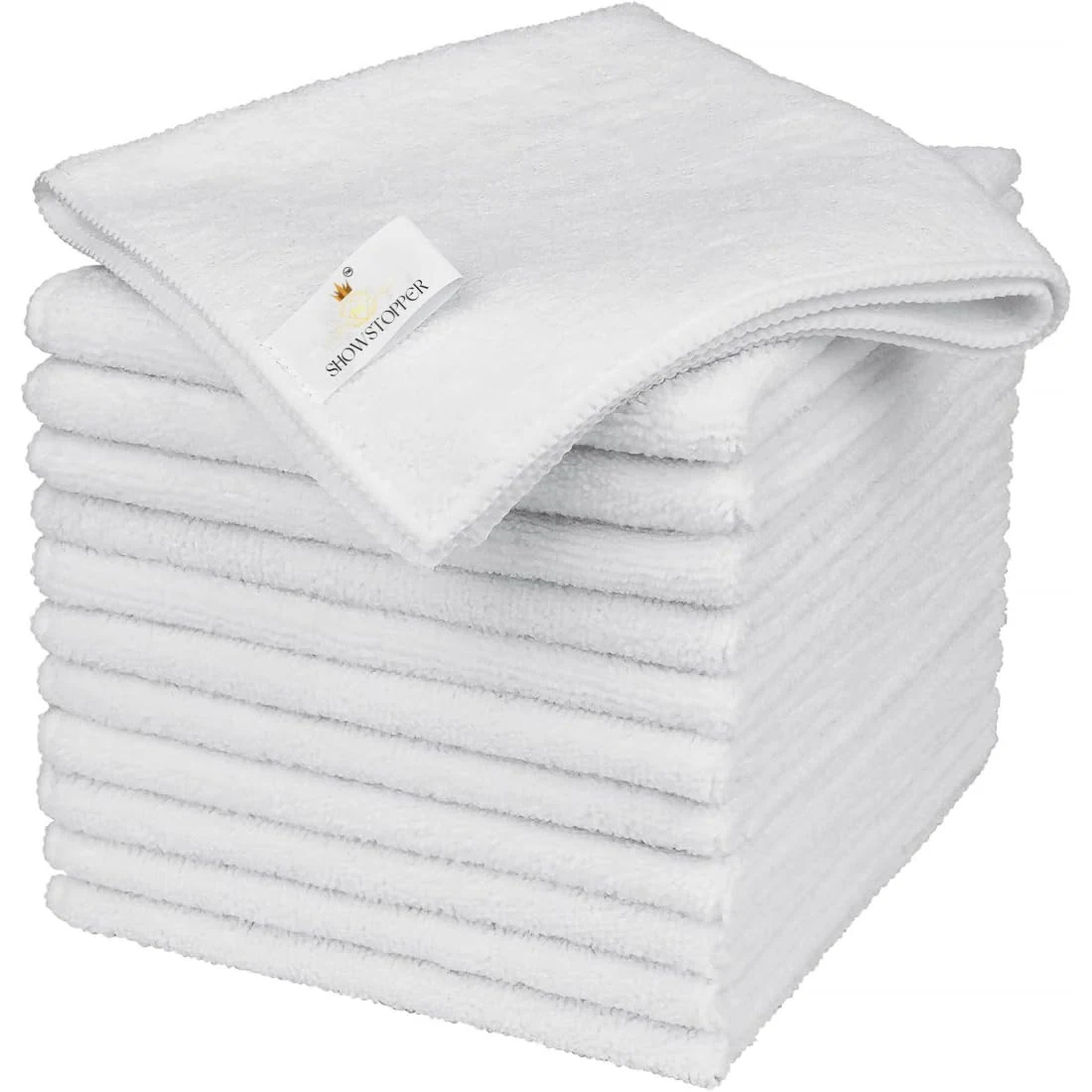 SHOWSTOPPER microfiber cleaning cloths in white — Amazon product photograph
