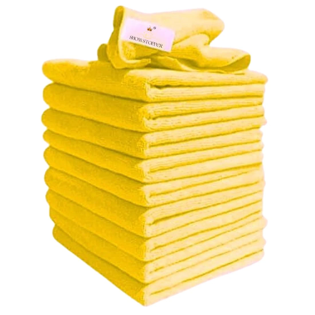 SHOWSTOPPER microfiber cleaning cloths in yellow — Amazon product photograph