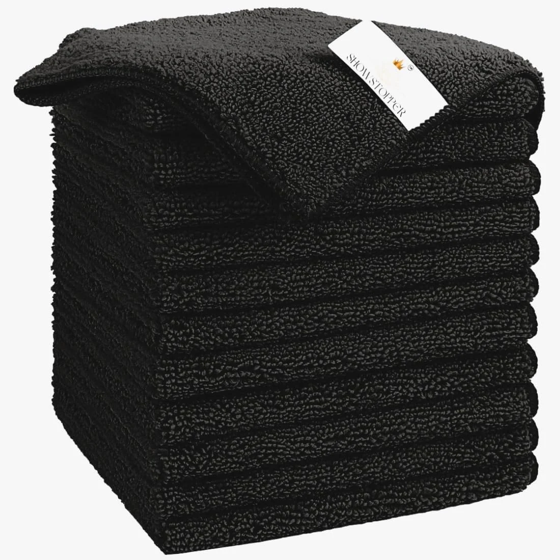 SHOWSTOPPER microfiber cleaning cloths in black — Amazon product photograph