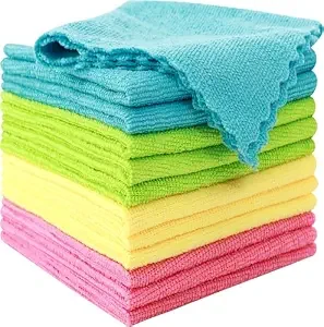 SHOWSTOPPER microfiber cleaning cloths in blue, green, yellow, pink — Amazon product photograph