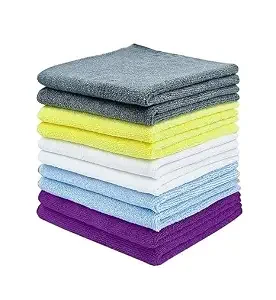 SHOWSTOPPER microfiber cleaning cloths in blue, gray, yellow, purple,white — Amazon product photograph