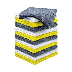 SHOWSTOPPER microfiber cleaning cloths in white, yellow, gray — Amazon product photograph