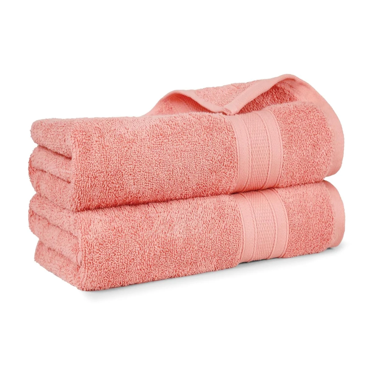 SHOWSTOPPER cotton bath towels in baby pink (coral) — Amazon product photograph