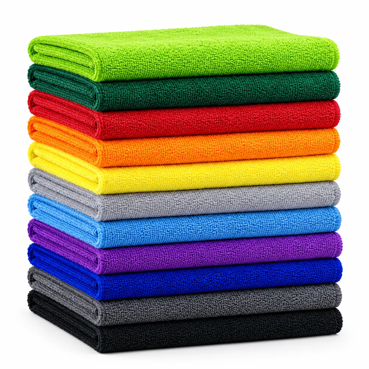 A colourful stack of SHOWSTOPPER microfiber cleaning cloths